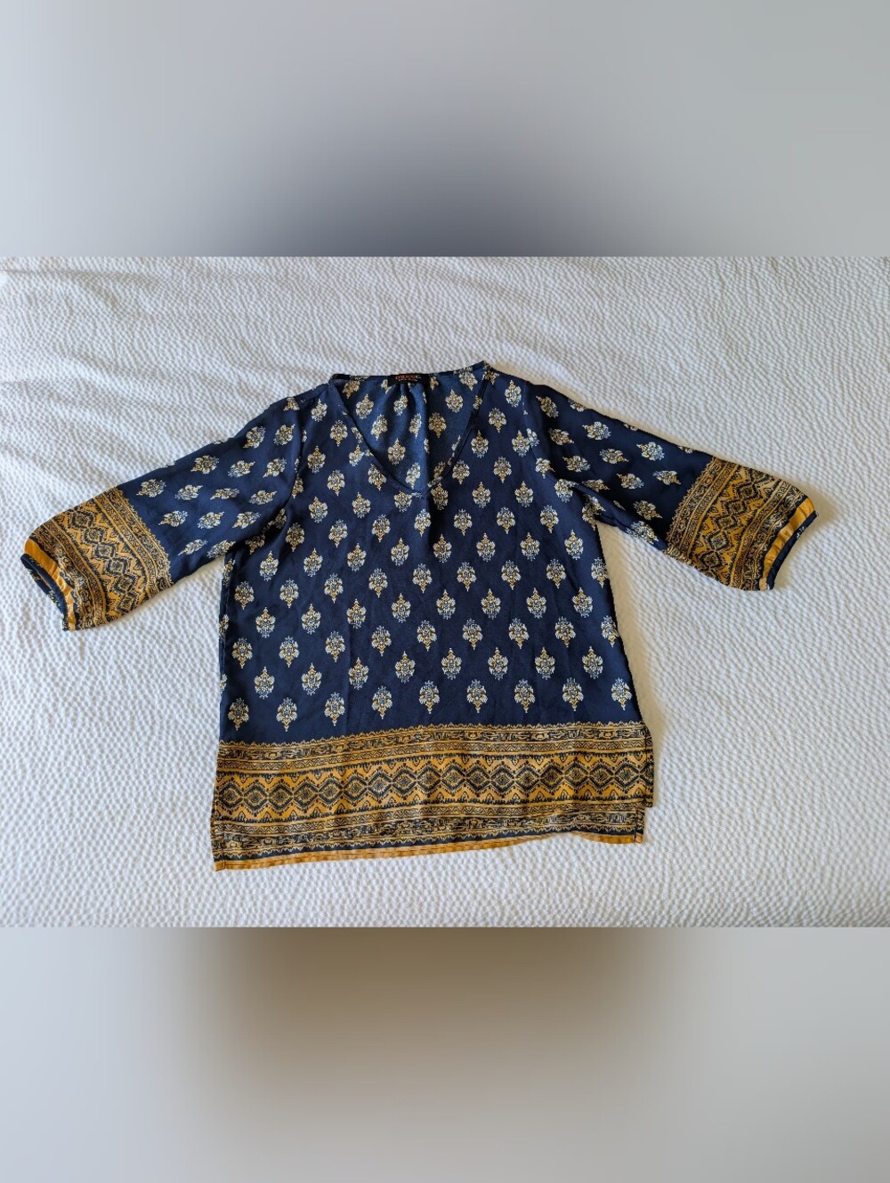 Renee C. Boho Medallion Border Print V-Neck Blouse